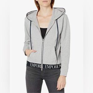Emporio Armani womens Zip Hoodie with Logo Waist Band Hooded Sweatshirt